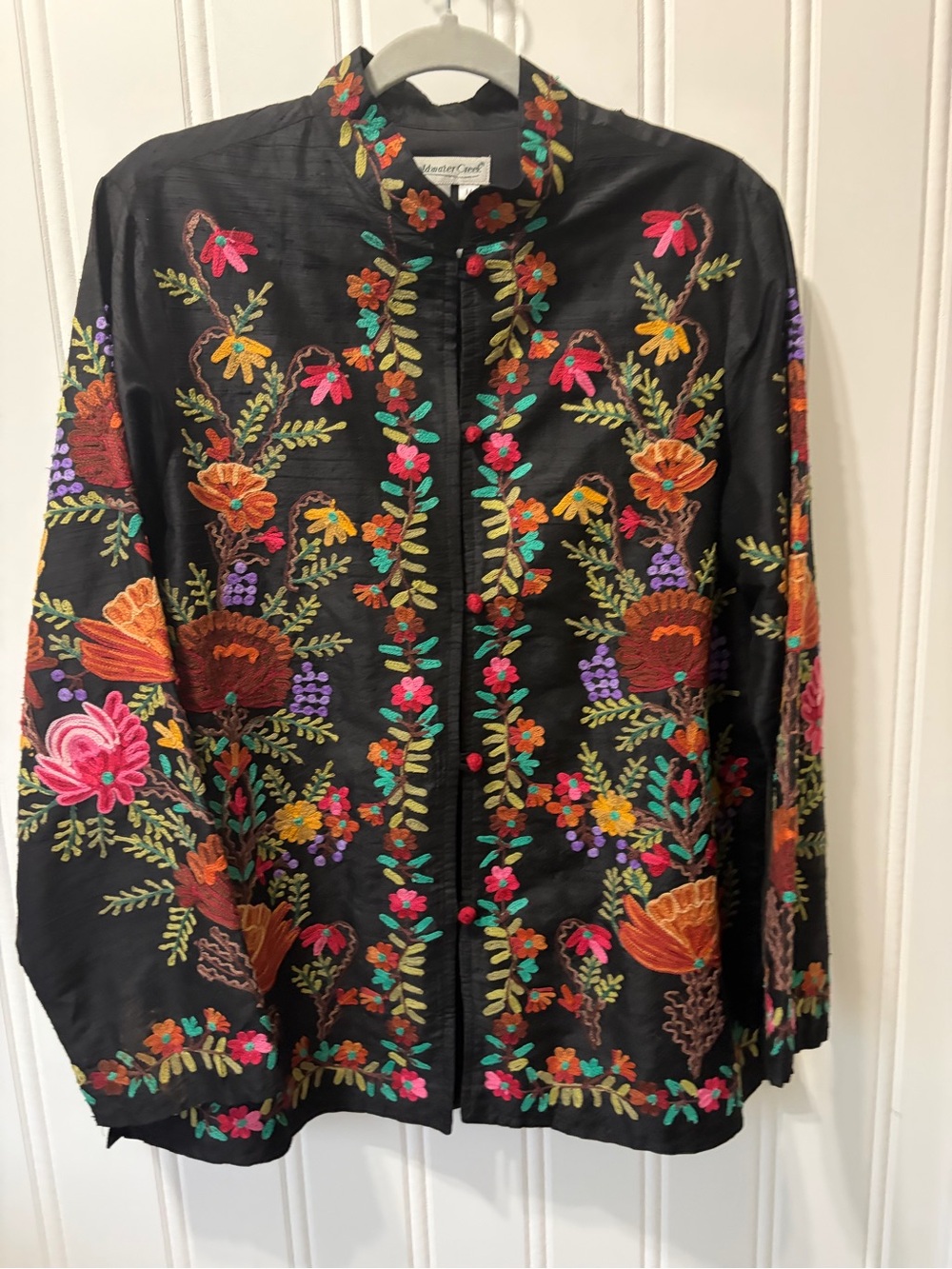 Vintage Coldwater Creek Silk Embroidered Floral Jacket Art to Wear Boho M